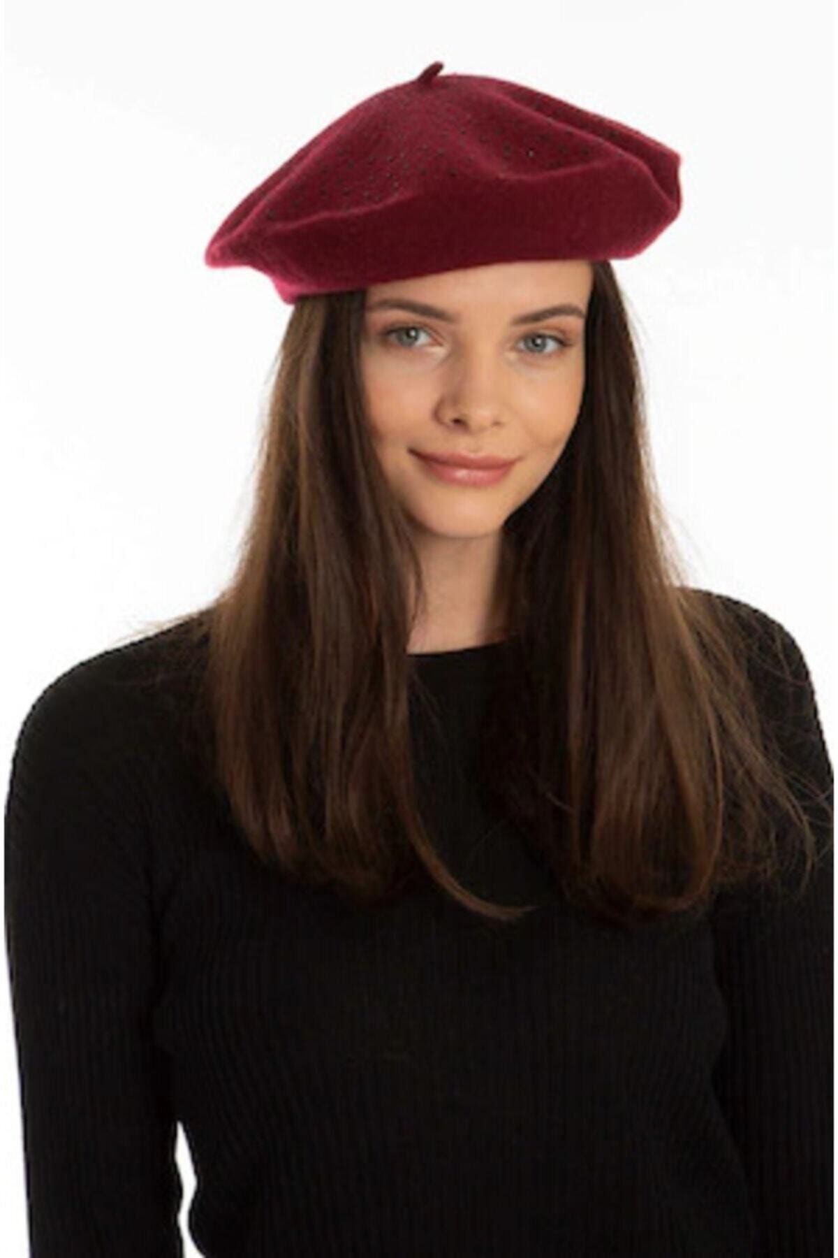 Unisex Bordo Fransız Ressam Keçe Bere
