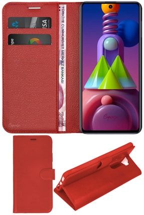 Samsung Galaxy A71 Kılıf Kapaklı Kartvizitlik Standlı Kırmızı Arka Kapak karcupdeluxe-186