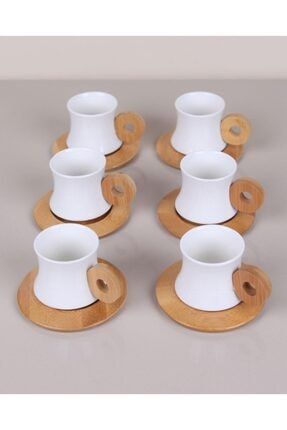 Porselen Bambu Tabaklı Kahve Fincan Takımı 6 Kişilik arowtr1749