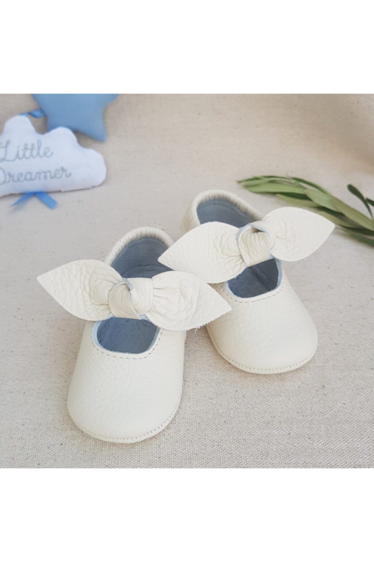 Bee Organic Cotton Bee Krem Kurdele Hakiki Deri Ayakkabı (Ilk Adım Ayakkabısı)