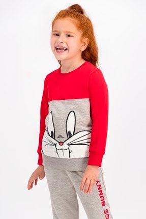 Bugs Bunny Lisanslı Açık Kırmızı Kız Çocuk Eşofman Takımı L1223-C