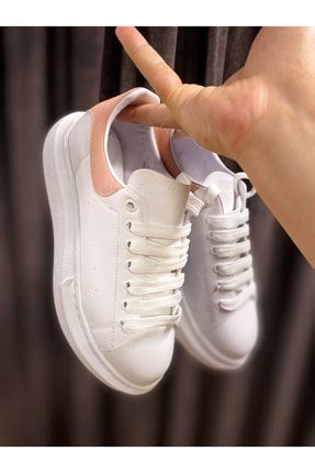 Kadın Beyaz Toz Pembe Yüksek Taban Sneaker vvayk002