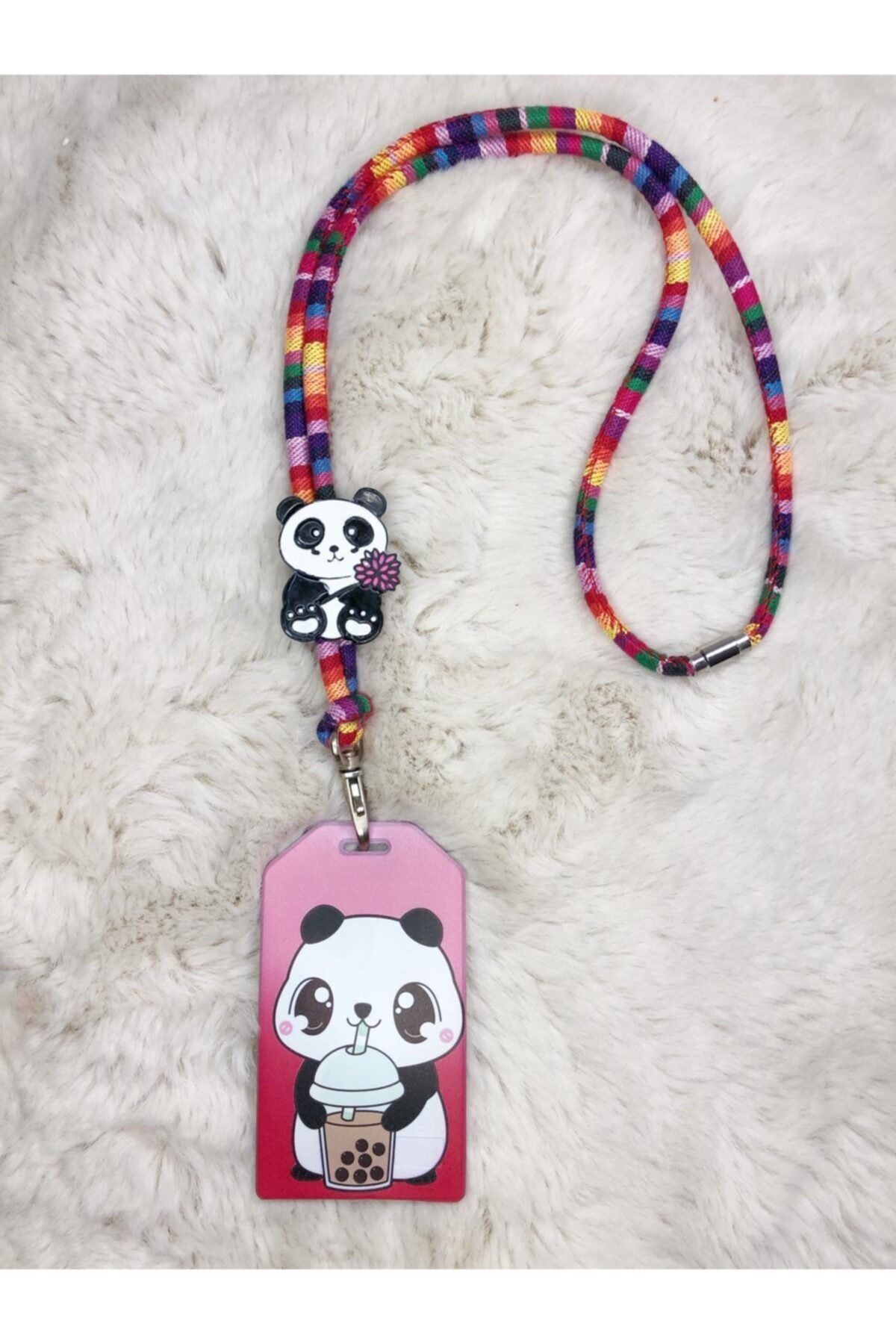 Hediyebum Set De Suport Pentru Carduri Și Insigne Panda Cu Curea Din Frânghie Din Răchită Curcubeu - One Size