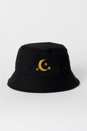 Siyah Sarı Ay Yıldız Balıkçı Şapka Bucket Hat EFBUTIK3152