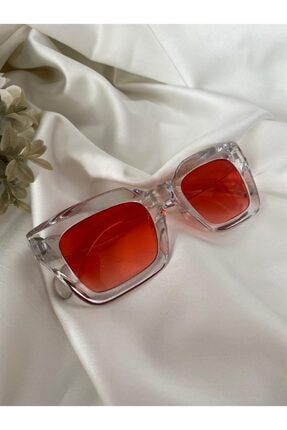 Mia Kalın Çerçeveli Tasarım Gözlük Şeffaf Çerçeve Kırmızı Cam Mia Model