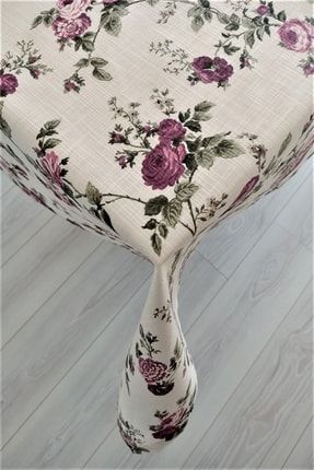 Keten Premium Gül Desenli Beyaz Masa Örtüsü eno-hamketengüldesen-mo243