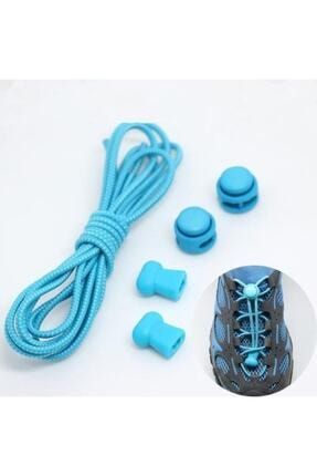 Açık Mavi Akıllı Kilitli Elastik Ayakkabı Bağcık / Elastic Shoelace Soft Blue On White Dots Round EYAM