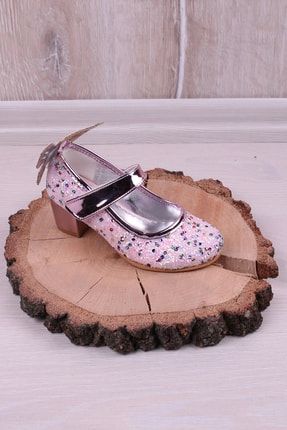 Cam Kırığı Taş Işlemeli Kelebek Figürlü Topuklu Kız Çocuk Ayakkabı Lila KDMW0445