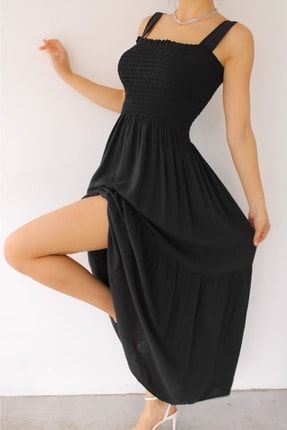 Yılbaşı Özel Kadın Siyah , Gipeli Askılı Kat Elbise Dokuma Viskon Kumaş (135CM) KYR-R190-STD