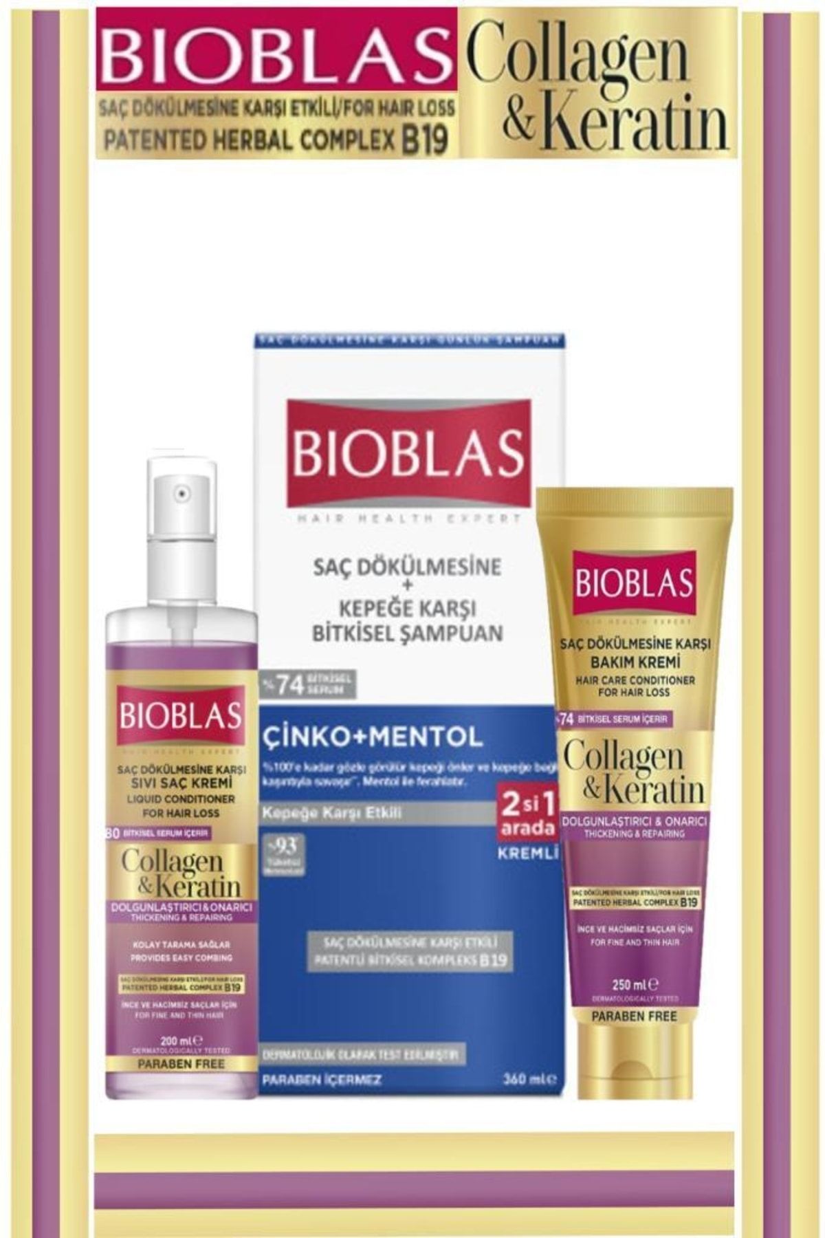 ست مراقبت از مو 3 تکه کلاژن و کراتینه ضد شوره Bioblas