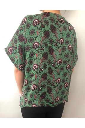 Kadın Yeşil Desenli Yarasa Kol Crop Kimono Ceket mrm-kmncrp04112