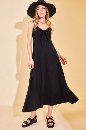 Kadın Siyah Fiyonk Detaylı Maxi Elbise 2YZK6-12840-02