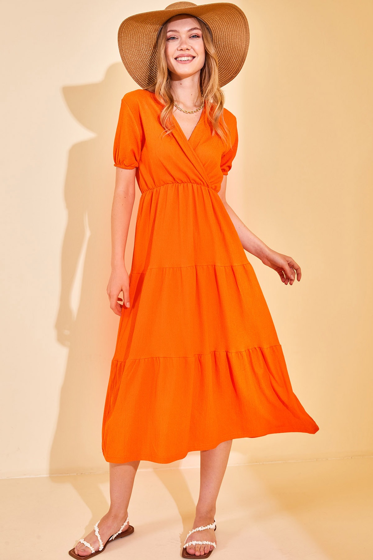 XHAN Kleid Orange Smock-Kleid Fast ausverkauft