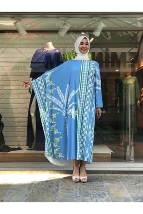 Noi Bordür Damask Palmiye Desen Baskı Tek Kollu Kimono 22Y32227M