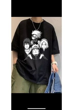Siyah Naruto Baskılı Unisex Anime T-shirt tişört-Naruto