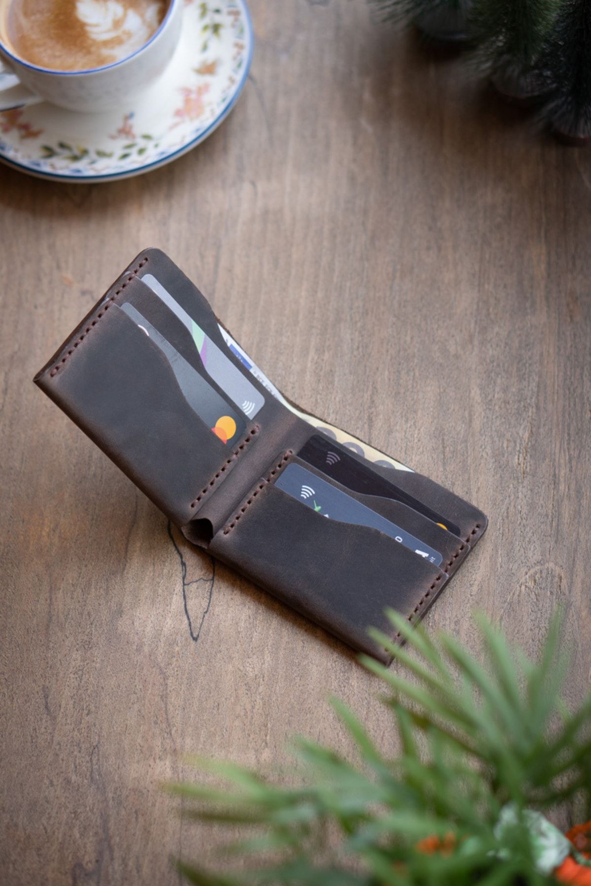 minimal X design-Classic Wallet - Chestnut Crazy - Real Leather & Handmade - Minimalist Design 3