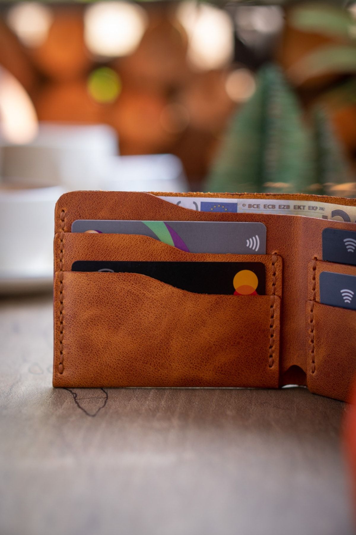 minimal X design-Classic Wallet - Camel - Real Leather & Handmade - Minimalist Design 4