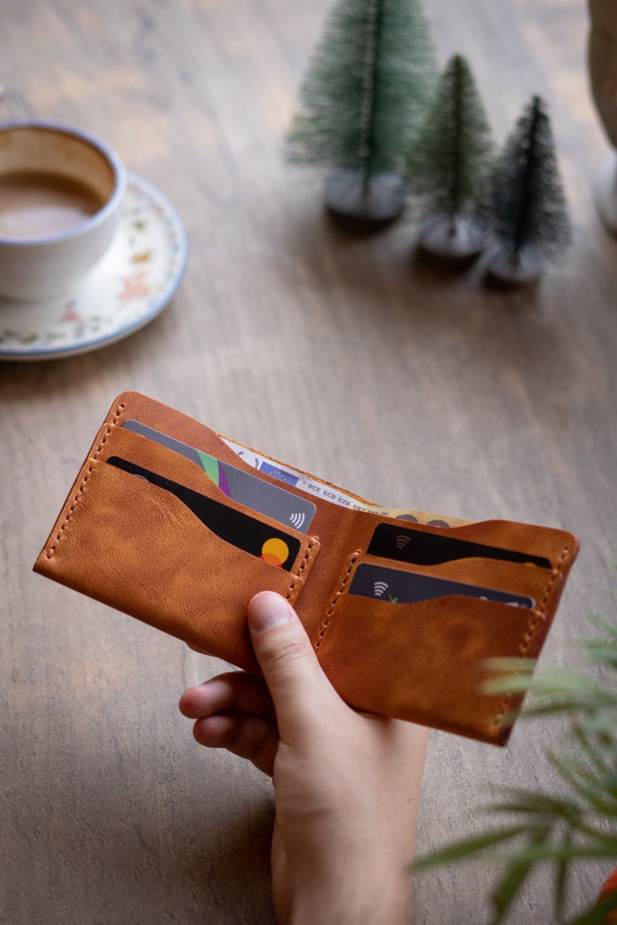 minimal X design-Classic Wallet - Camel - Real Leather & Handmade - Minimalist Design 6