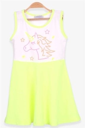 Kız Çocuk Elbise Unicorn Baskılı Neon Yeşil Modi (3-7 Yaş) BR17.0622.63