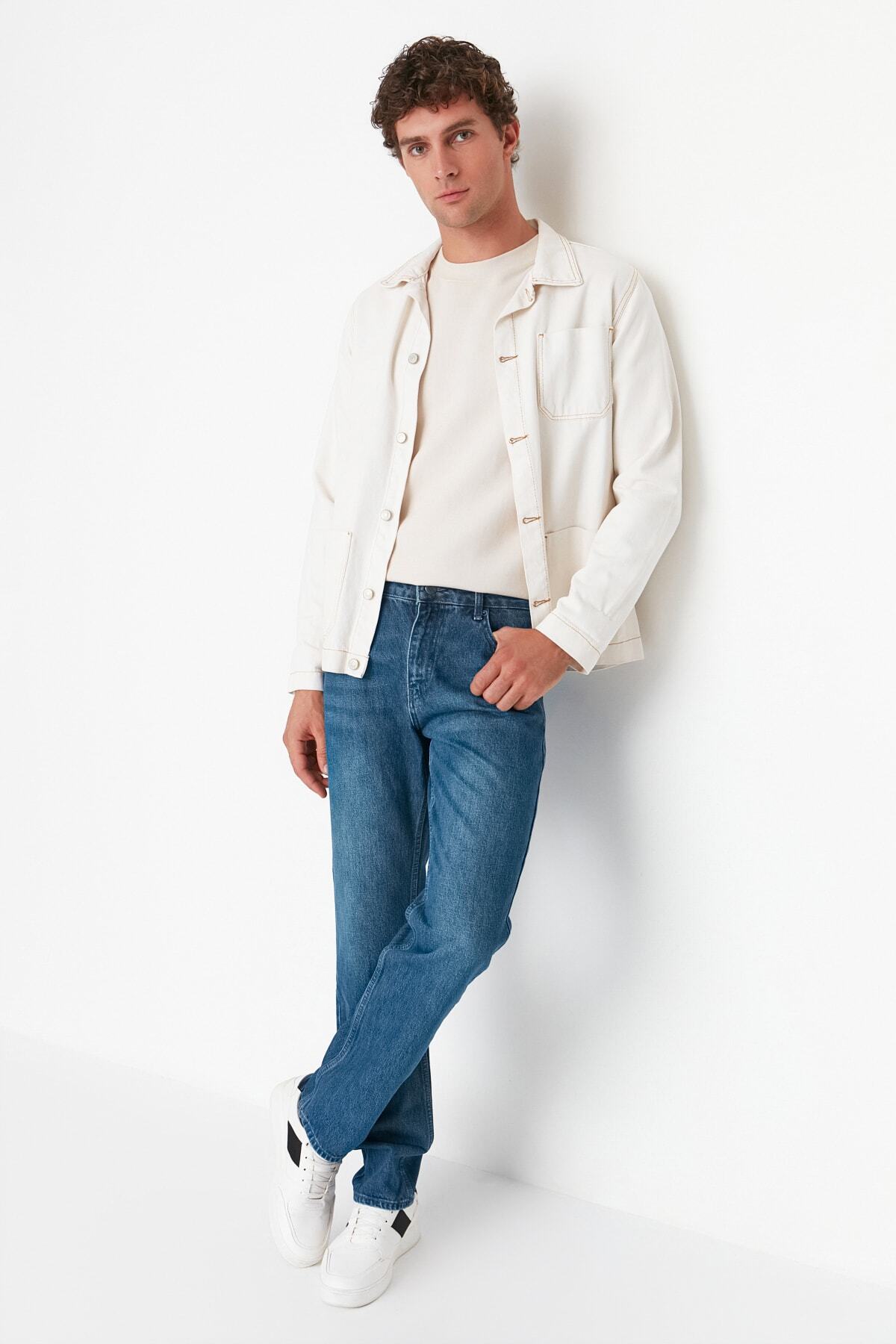 Trendyol Collection-Blugi din blugi, 100% bumbac, albastru bleumarin TMNAW23JE00023 2