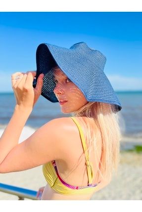 Kadın Katlanabilir Cırt Cırtlı Ayarlamalı Plaj Siperlik Şapka hasır-YCY2029