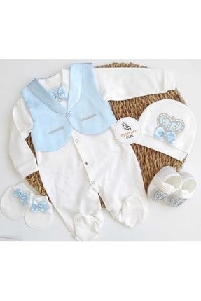Erkek Bebek Yelekli Mavi Beyaz Smokin Mevlüt Seti ES168