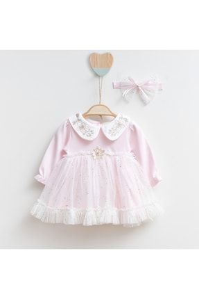 Yeni Doğan Kız Uzun Kollu Cone Color Pembe Elbise Set MML-3034
