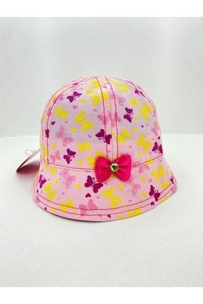 Kız Bebek Bucket Şapka Pembe Çiçek-kelebek Desenli 1-3 Yaş ÇKŞAPKA004