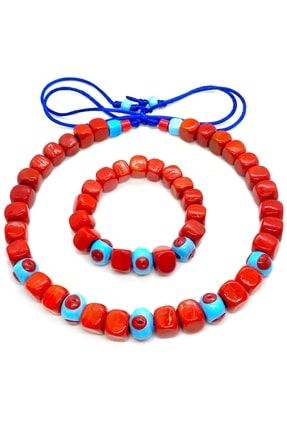 El Yapımı Kırmızı Serenay Kolye Ve Bileklik Takım Nazarlıklı Kırmızı Boncuk Evileye Glass Beads Narçiserenay
