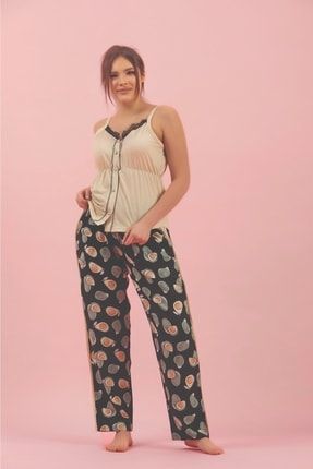 Kadın Ip Askılı Önden Düğmeli Dokuma Pijama Takımı DK9002-4