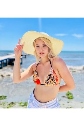 Yeni Sezon Kadın Boncuklu Hasır Plaj Şapkası A1977