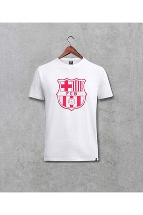 Erkek Beyaz Barcelona Futbol Takım Logo Baskılı Tişört 3344143212111