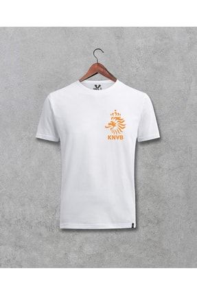Unisex Beyaz Hollanda Milli Futbol Takım Logo Göğüs Baskılı T-shirt 33500227566143