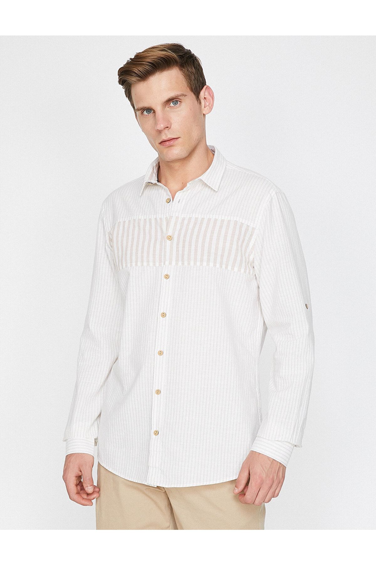 Koton-Striped Casual Shirt with Epaulettes 4