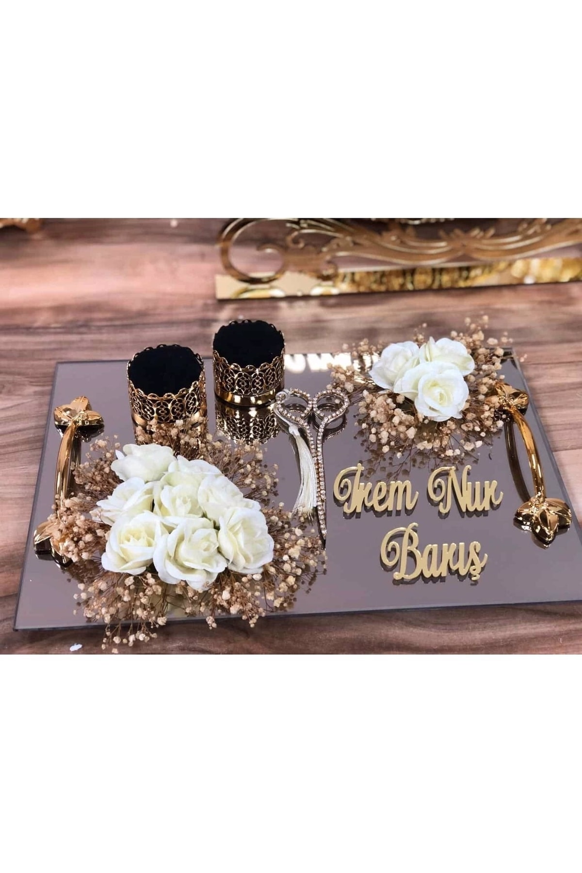 Denseden Cipso Süslemeli Nişan Tepsisi