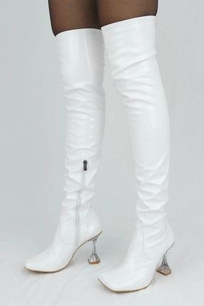 Ivan Beyaz Cilt Fashion Topuklu Diz Üstü Çizme 4750552