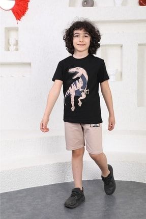 Dinozor Baskılı Çocuk Şortlu Takım Dino Model Tshirt Şort Alt Üst Takım dino-478