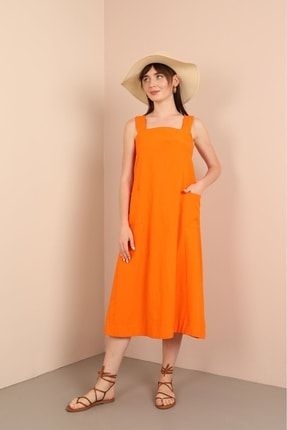 Soft Kumaş İki Cepli Midi Kadın Elbise 22y118