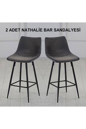 2 Adet Nathalie Ada Mutfak Ve Bar Sandalyesi - Bar Taburesi -silinebilir Babyface Kumaş - Metal Ayak NTHLBRMTLKMS