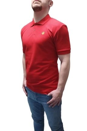 Erkek %100 Pamuk Kırmızı Polo Yaka Düz T-shirt OLV01001