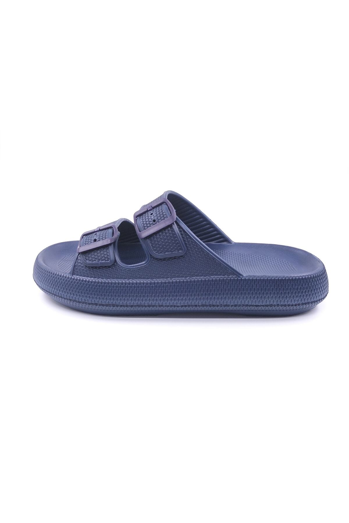 Apella-Eva Double Buckle Navy Blue Unisex Slippers 1