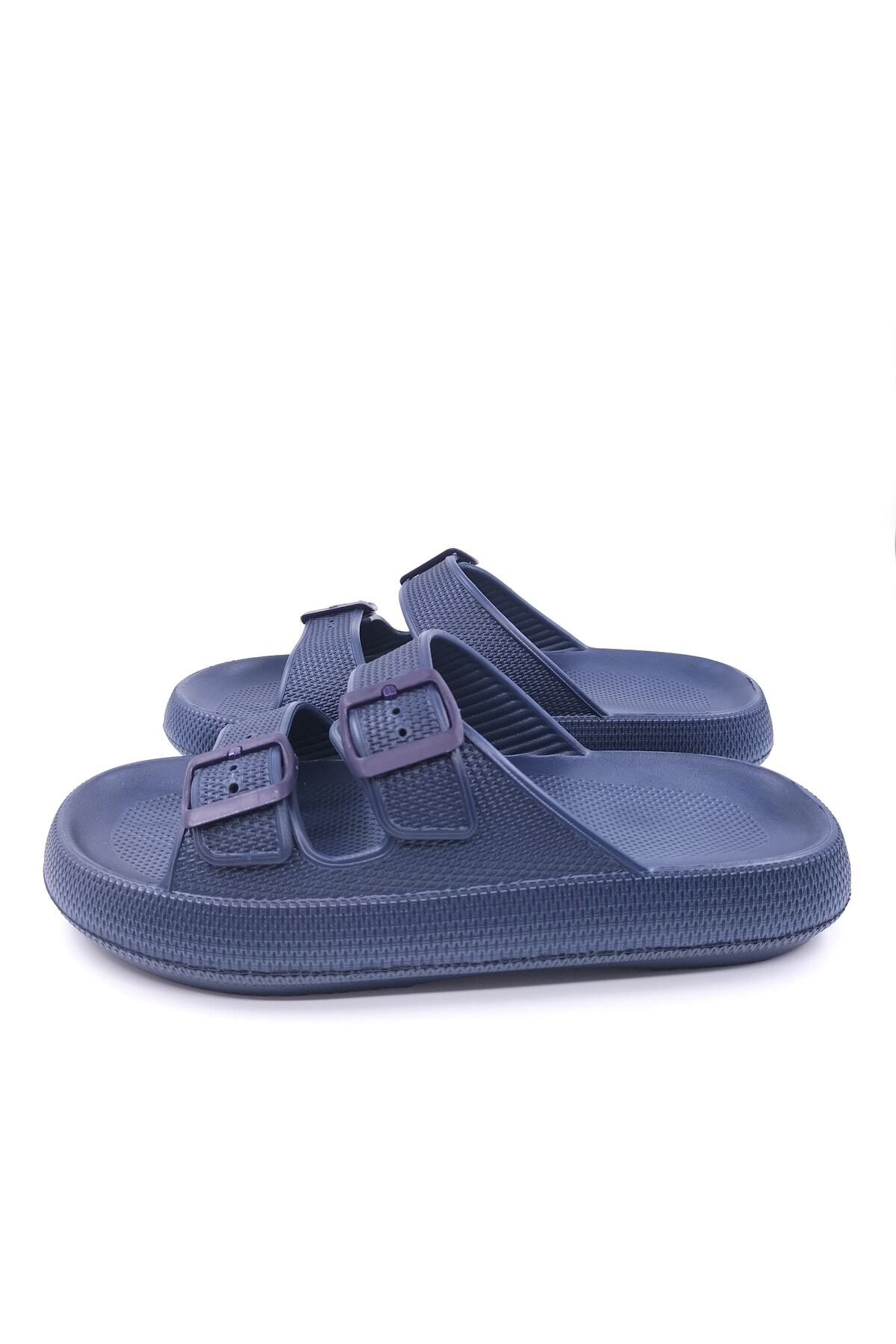 Apella-Eva Double Buckle Navy Blue Unisex Slippers 2
