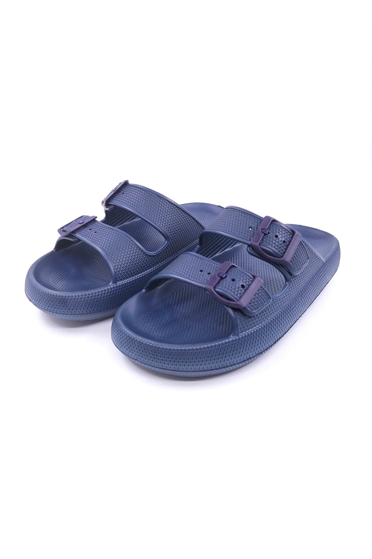 Apella-Eva Double Buckle Navy Blue Unisex Slippers 3