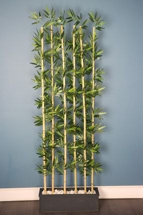 Kumaş Yapraklı 6 Çubuklu Gri Saksıda Bambu Seperatör (20x70x220cm) YPCCK-FKYT-667