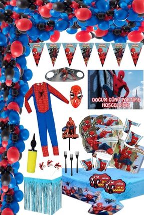 Spiderman Örümcek Adam Seti Parti Malzemeleri Kostümlü 16 Kişilk Spıderman Dogum Günü Spaydirmen spıdermankostüm