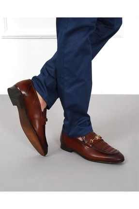 Hakiki Deri Özel Tasarım Tokalı Taba Klasik Erkek Ayakkabı 023-0242 CSD023-0242