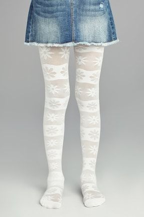 Kız Çocuk Beyaz Pretty Basic Flower Külotlu Çorap PCDP623G19SK-10
