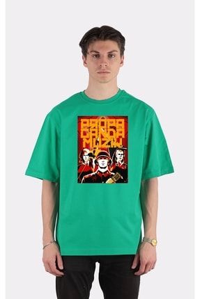 Yeşil Bisiklet Yaka Oversize T-shirt Propaganda Music Vintage Soviet Rusky Typo_em2358 YM2358