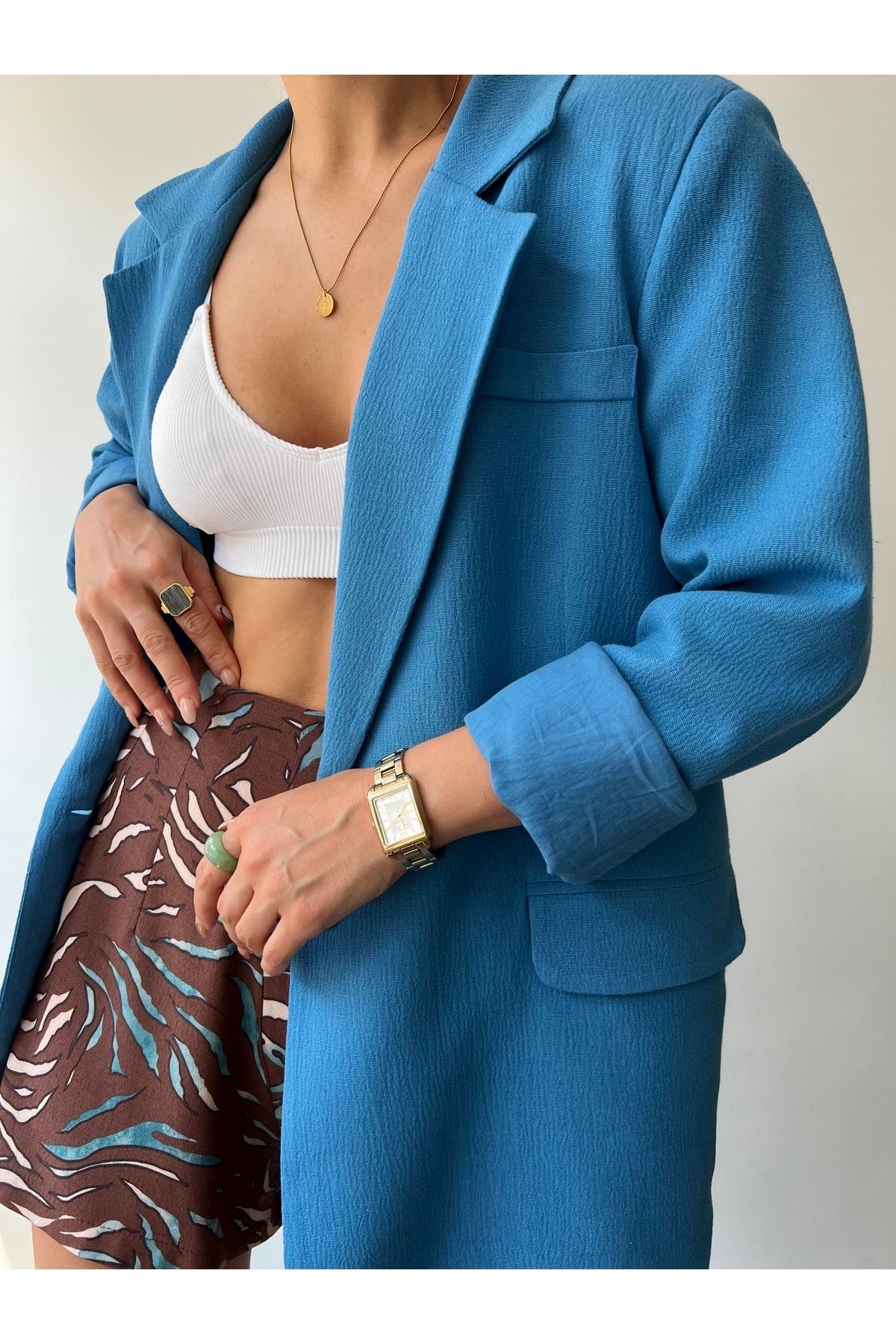 MAİ COLLECTİON-Lawrence Blaue marokkanische Leinenjacke für Damen 6