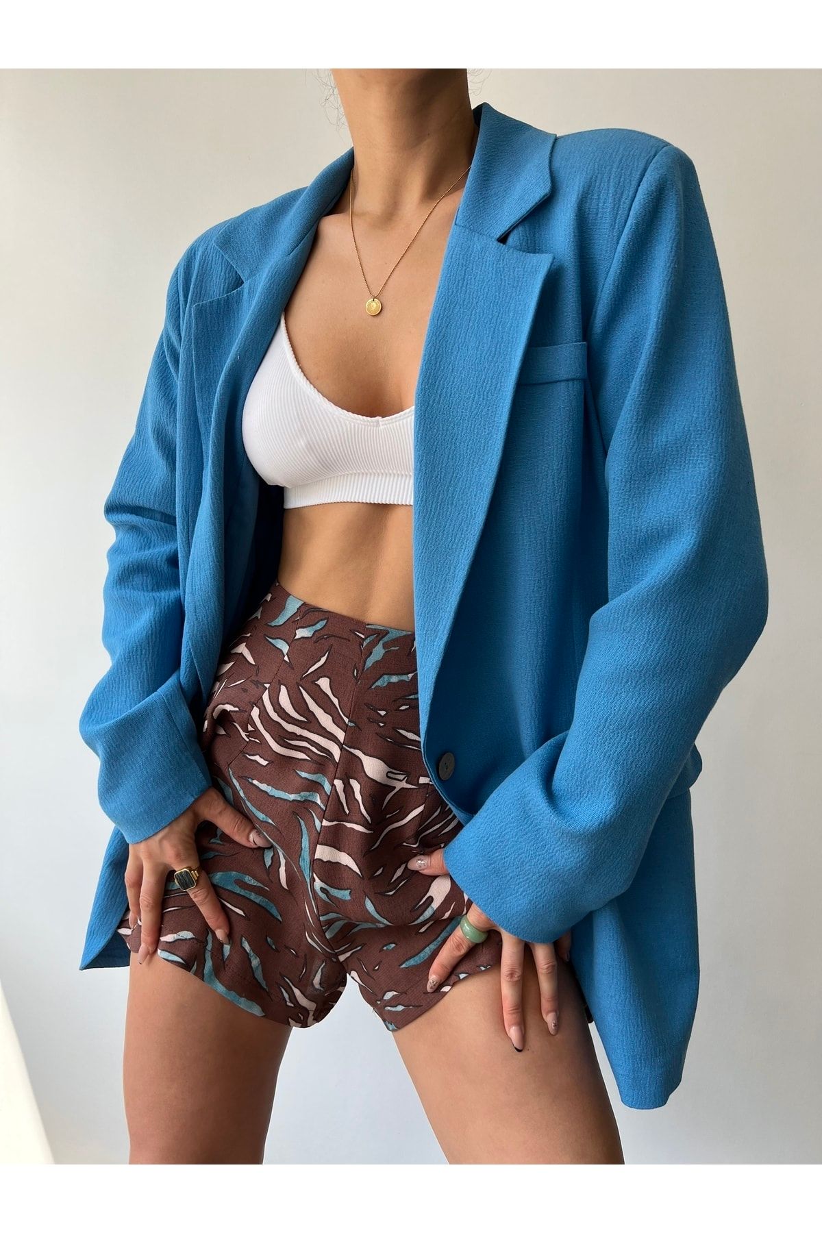 MAİ COLLECTİON-Lawrence Blaue marokkanische Leinenjacke für Damen 7